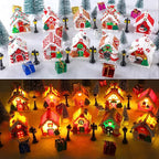 Shappy 48 Pcs Christmas Village Houses Town Buildings Accessories 10 Light up Christmas Village House 12 Mini Trees 12 LED Lights 2 Snow Blanket Box for DIY(Vintage Style)