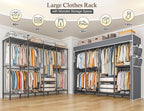 Raybee Clothes Rack with Cover,1100 LBS,Clothing Racks for Hanging with 10 Shelves& 7 Rods,Portable Closet Heavy Duty,Adjustable,Freestanding Garment Rack,Black,75.8" W x 17.7" D x 76.9" H
