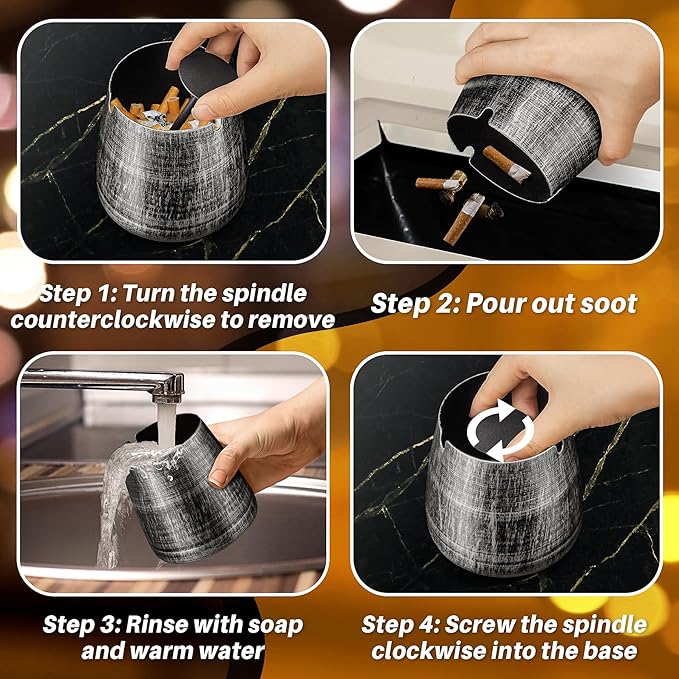 Ashtray for Cigarettes Outdoor, Outdoor Ashtray with Lid for Cigarette, Metal Odorless Windproof Smokeless Ash Tray for Patio Home Office Tabletop Balcony
