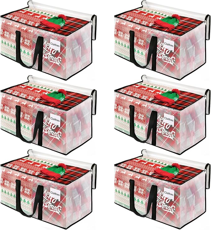 BlissTotes Moving Bags, 93L 6-Pack Storage Bags, Moving Box Heavy Duty Extra Large, Moving Totes with Zipper, Reinforced Handles Boxes for Packaging Moving, Decorative Wreath Storage