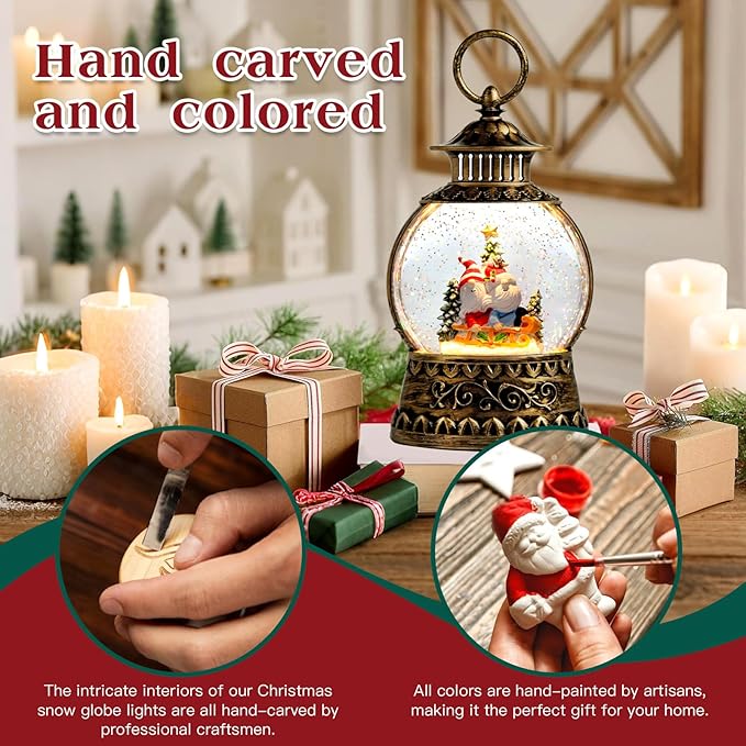 Gnome Christmas Snow Globe, Gnome Musical Snow Globe Lantern Lights with 6H Timer Battery & USB Powered, Retro Style Holiday Glitter Globe for Xmas Home Decoration Holiday Party Gifts