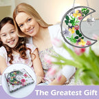 KY&BOSAM Moon Suncatchers Aunt Gifts for Mom Family Friends Stained Glass for Windows Wind Chimes Real Flower Colorful and Metal I Love You Aunt Heart Chain Outdoor for Garden Indoor Home Trees Decor