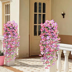 Waipfaru Artificial Petunias Flowers for Outdoors, 4 Pcs UV Resistant Fake Hanging Plants Spring Outside Decor, Faux Silk Flowers Long Trailing Vines for Outdoor Planters Porch Garden (Purple Fuchsia)