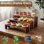 2 Set Wooden Cupcake Stand for Decor, 4 Tiered Stackable Display Risers, Farmhouse Decor Wood Dessert Table Display Set for Party, Vendor Events, Dark Brown