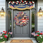 250th Anniversary Patriotic Wreath, 1776-2026 American Independence Day Wreath,16 in Red White Blue Front Door Wreath, Indoor Outdoor Home Decor for 4th of July, Memorial Day, Veterans Day (R)