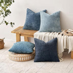 MIULEE Pack of 4 Couch Throw Pillow Covers 22x22 Inch Neutral Blue Soft Decorative Chenille Pillow Covers Farmhouse Accent Cushion Covers for Boho Western Spring Coastal Decor Sofa Bed Living Room