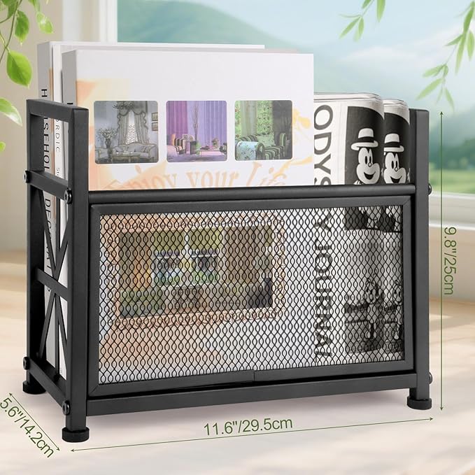 Black Magazine Holder, Metal Magazine Rack Floor, Mesh Magazine File Holder, Magazine Storage Basket, Magazine Holders for Classroom，Magazine Stand for Desk, Folder Organizer Bin for Books