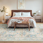 Lessymo Large Area Rugs 9x12 Living Room, Soft Washable Rug for Bedroom Dining Room Nursery Room Farmhouse, Boho Non Slip Low Plie Carpet Vintage Floral Forest Design, Beige Brown