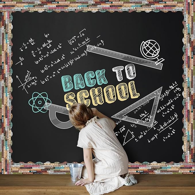 Whaline 65.6Ft Inspirational Quote Bulletin Board Borders Motivational Border Trim Self Adhesive Growth Mindset Scalloped Craft Border Decor for Back to School Chalkboard Whiteboard Wall Board Decor