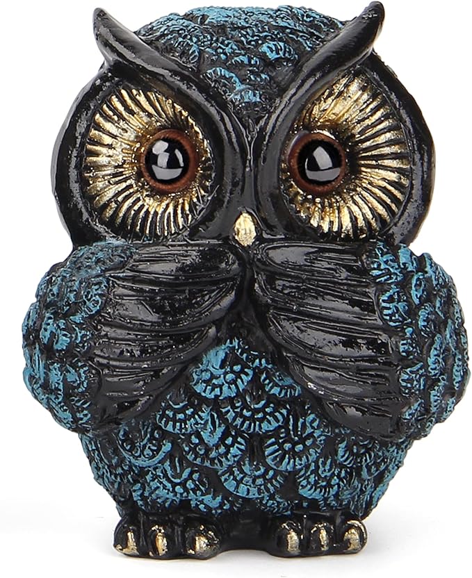 Owl figurine and sculptures for shelf decor accents,3 wise Owl statue for living room bedroom decoration,Retro animal decor,boho gift for women bird lover,see no evil hear no evil speak no evil