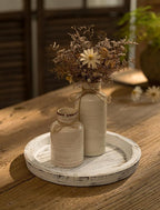 Hanobe Candle Plate Holder Tray: Round White Wood Decorative Tray Decor - Rustic Farmhouse CoffeeTable Decor - Tealight Pillar Trays for Home Decor