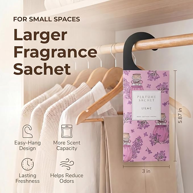 ROSE COTTAGE Large 12 Packs Lilac Hanging Closet Air Freshener Scented Sachets Long Lasting Smell Goods