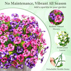 MARTINE MALL 12 Bundles Look Real Artificial Flowers for Outdoors, Realistic Fake Outdoor Flowers, UV Resistant Silk Pansy Flowers for Outside Faux Flowers Plants for Outdoor Porch Patio, Pink+Purple