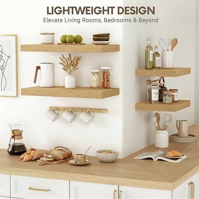 Vivelove 10" Deep Floating Shelves Over Toilet, 16" Wall Shelves for Bathroom Bedroom Kitchen Living Room Laundry Room, Modern Rustic Shelves for Home Decor, 16"x10.2"x1.5", Set of 2, Oak