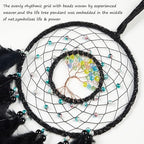 Dreamlike Black Tree of Life Dream Catcher Wall Decor with Healing Crystal Stone Handmade Feather Dream Catchers Decoration Wall Hanging for Girls Bedroom Living Room Wedding Party Home Décor