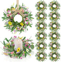 12 Pcs 3inch Spring Summer Artificial Flowered Wreath Mini Floral Wedding Candle Rings Wreaths Kitchen Cabinet Swags Wreath Pillar Candle Holder for Wedding Spring Summer Home Door Tabletop Decoration