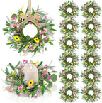 12 Pcs 3inch Spring Summer Artificial Flowered Wreath Mini Floral Wedding Candle Rings Wreaths Kitchen Cabinet Swags Wreath Pillar Candle Holder for Wedding Spring Summer Home Door Tabletop Decoration