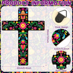 Pinkunn 2 Pcs Mexican Cross Wall Decor Floral Day of The Dead Decoration Hand Painted Wood Wall Art Dia De Los Muertos Altar Decorations Spanish Cross Decor for Home(Flower)