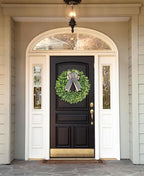 24-26'' Large Boxwood Wreath for Front Door, Porch, Window - Foldable Greenery Boxwood Wreaths for Farmhouse Wedding Indoor Outdoor Decor - Spring, Summer, Fall, All Seasons (with Bow)