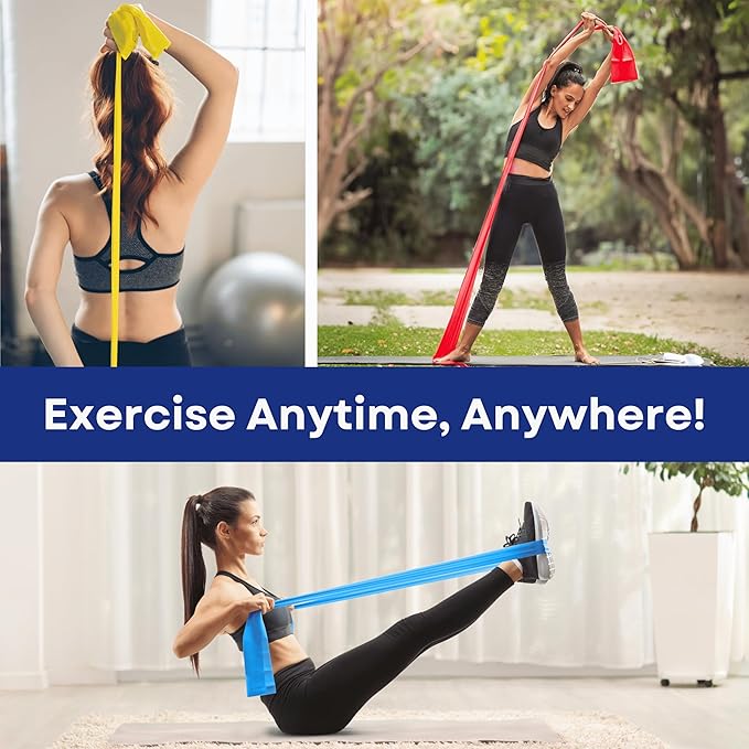 RMS Resistance Bands with Instruction Guide & Carry Bag - Latex Free Exercise Band for Working Out, Physical Therapy, Rehab, Stretch, Yoga & Pilates, Set of 3