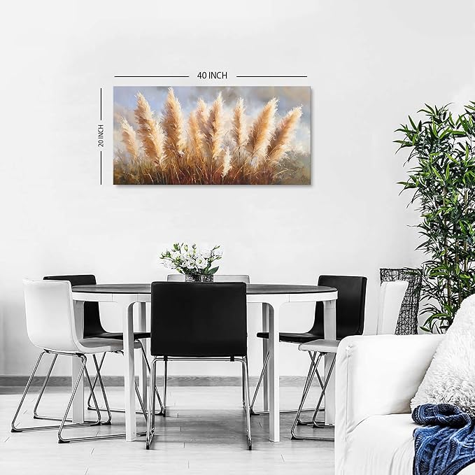 Vintage Boho Reed Canvas Wall Art Abstract Nature Plant Wall Decor Minimalist Botanical Prints Pictures Dried Reeds Flowers Poster Painting Artwork for Living Room Bedroom Home Decoration 20x40"