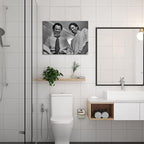 Framed Funny Movie Bathroom Canvas Wall Art Set of 2 – Black and White Vintage Comedy Movies Wall Decor, Humor White Chicks Posters Prints for Bathroom Toilet Humour Signs – 12X16in
