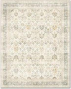Washable 9x12 Area Rugs for Living Room, Boho Non-Slip Vintage Distress Lager Rugs for Bedroom Dining Room Nursery Office, 0.3" Neutral Oriental Throw Thin Carpet, Grey/Beige/Orange/Multi
