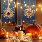 6 Pcs 9 inch Fall Wreaths Thanksgiving Artificial Swag Wreaths Autumn Hanging Wreath Harvest Candle Rings for Cabinets Farmhouse with Ribbon for Front Door Porch Wall Window Decoration