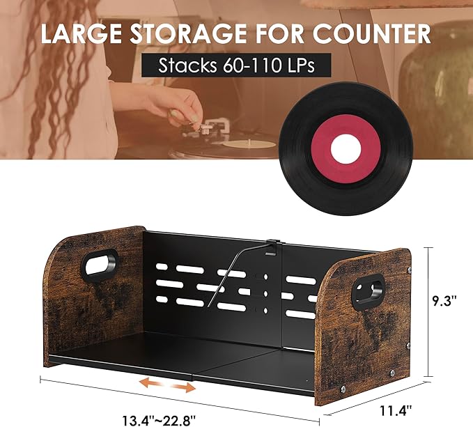 RUILALIFE Vinyl Record Storage Holder, Expandable Record Holder Rack With Movable Divider, 110 LP Album Display Shelf Stand, Magazine Holder