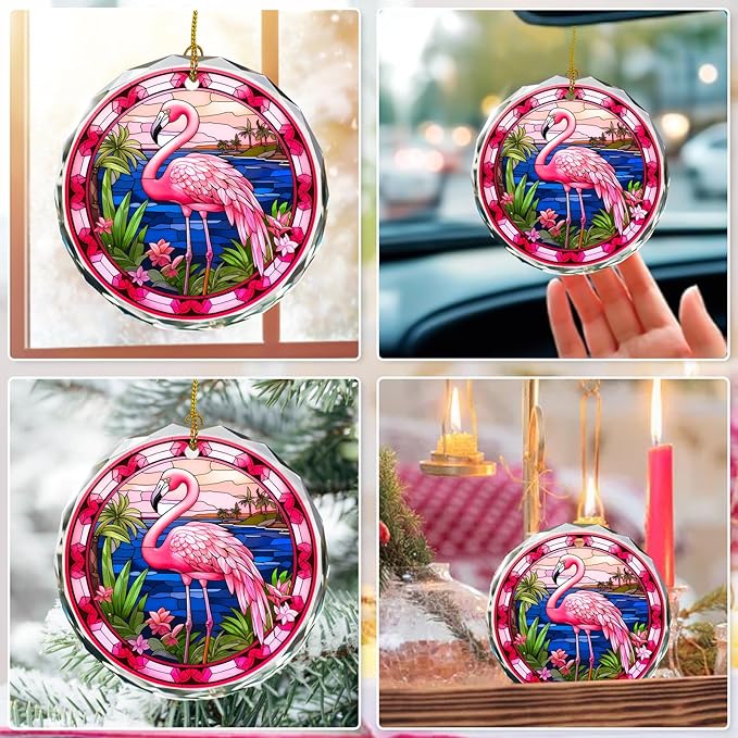 Flamingo Stained Glass Ornament - Christmas Tree Decoration, Flamingo Ornaments for Christmas