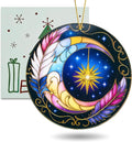Sun and Moon Decor Decorative Ornament for Christmas Ornaments, Celestial Decor Round Acrylic Hanging, Stained Glass Effect Window Hanging Style, Thanksgiving Gifts, Moon Gifts for Women
