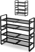 SNTD Shoe Rack - Expandable Shoe Organizer for Closet, Adjustable Metal Shoe Shelf Storage, Stackable Long Shoe Stand Holder for Garage, Entryway, Door Entrance (Black, 4-Tier)