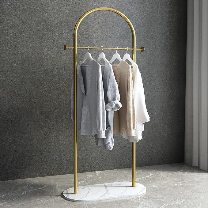 Freestanding Clothing Rack with Marble Base,Modern Arch Gold Garment Rack for Small Spaces,Sturdy Metal Coat Rack,Clothes Racks for Hanging Clothes in Bedroom,Closet,Entryway,Boutique Display