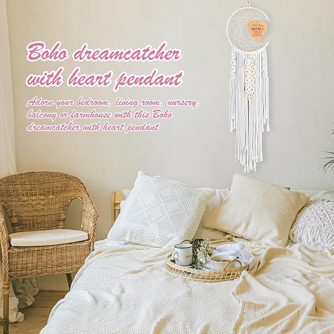 Bonus Mom Gift from Daughter Son for Mothers Day Birthday Gift Boho Moon Dreamcatcher with Heart Pendant Ideas for Home Wall Decor Hanging Decoration (Best Bonus Mom Ever)