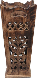 Antique Wooden Umbrella Stand & Walking Cane Holder for Home, Office & Entryway | Hand-Carved Solid Wood Umbrella & Cane Storage Rack | Size 21.5 x 8 x 8 in, Base 7.5 x 7.5 inches