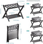 SMIBUY Luggage Rack, Set of 2, Foldable Bamboo Suitcase Stand with Storage Shelf for Guest Room, Bedroom, Hotel, Heavy-Duty (Black)