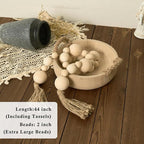 2" Extra Large Wood Bead Garland with Tassels, 44" Long Rustic Farmhouse Wooden Beads Garland, Decorative Beads Boho Decorations for Home Table Mantle Natural Beige
