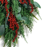 LampLust Swag for Front Door, 18 Inch Greenery with Eucalyptus and Red Berry, Teardrop Swag for Decorating, Indoor Hanging Decor for Entryways, Door or Stairways, Spring Decor, Table Centerpiece