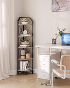 CHOEZON 5-Tier Corner Shelf, Industrial Corner Bookshelf, 59.4" Corner Storage Stand, Plant Stand Display Shelf, Corner Bookcase for Bedroom, Living Room, Home Office, Greige and Black TCJ10BG