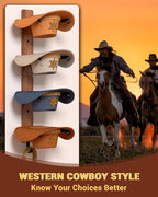 Cowboy Hat Rack for Wall, Cowboy Hat Holder for 4 with Hooks,Wooden Rustic Metal Hanger for Wall with Pine Board,Western Baseball Hat Rack Holder for Fedora, Sun Hats (4 Hats)
