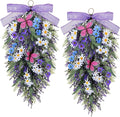 23" Lavender Teardrop Swag Wreath 2Pcs Spring Summer Swags for Front Door Faux Lavender Teardrop Swag with Butterfly Purple Wreath for Porch Wall Window Farmhouse Wedding Home Decor