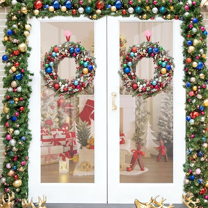 Pink Wreath Hangers for Front Door, 22LB Suction Cup Wearth Hooks for Easter Christmas Decorations, Reusable Wreath Door Hanger for Glass Window Indoor Outdoor, Strong Garland Hangers for Door Frame