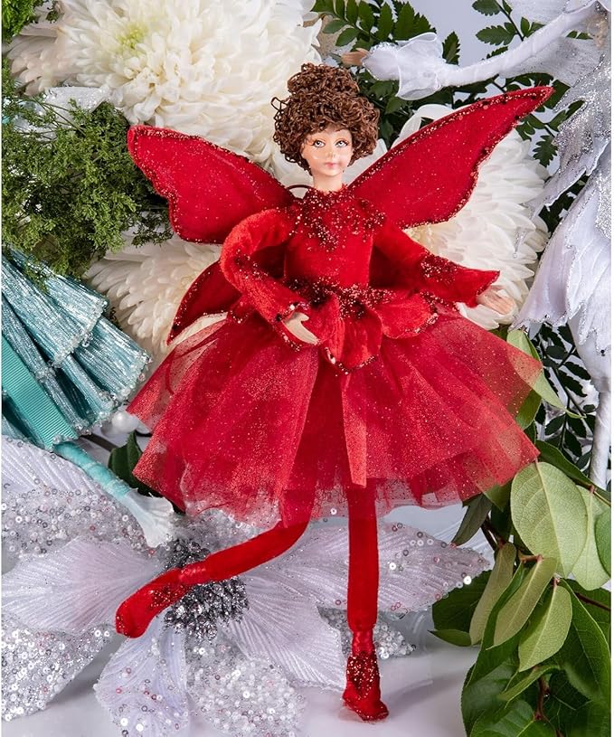 STP GOODS Christmas Decor Collectible Doll 12" Figurine for Home Decor & Holiday Posable Fairy Doll Indoor Christmas Fairy Christmas Seasonal Decoration Collectible Christmas Doll (Fairy in Red)