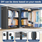 Ulif E12C Heavy Duty Closet Organizer System，Freestanding Clothing Rack, Adjustable Garment Rack 57.1" W x 16" D x 76.5" H Holds 860 lbs, Black Clothing Rack with Black Dustproof Cover