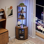 VECELO 6 Tier Corner Shelf with LED Light and Charging Station, 63” Tall Standing Cabinet Organizer, Narrow Bookshelf with Storage Rack for Living Room, Bedroom, Kitchen, Balcony, Small Space