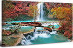 Tropical Forest Wall Art Nature Mountain Pictures Wall Decor for Living Room Bedroom Waterfall Landscape Canvas Prints Posters Tree Fall Scenery Paintings Modern Autumn Artwork Home Decorations 24x48”