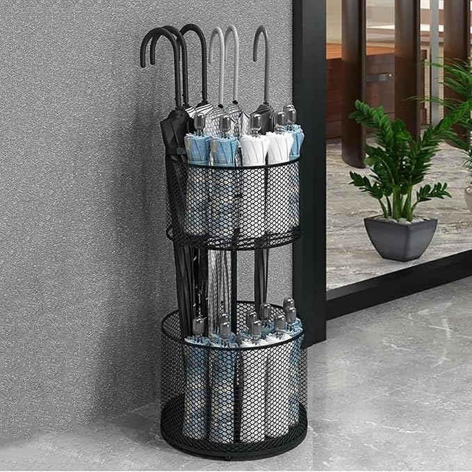 Metal Round Umbrella Holder, Umbrella Stand Rack for Entryway, Freestanding Umbrella Organizer, Cane Walking Stick Holder for Home Office Hotel(55x30(21.6"x11.8"), Black)