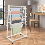 15 Tier Ribbon Holder Organizer Rack, Movable Scarf Towel Holder, Double-Sided Scarf Rack with Lockable Wheels, Floor Standing Ribbon Organizer for Craft Room Cake Shop Flower Store (White)