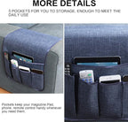 Sofa Armrest Organizer Non-Slip Remote Control Holders for Recliner Couch Chair Armchair Caddy with 5 Pockets for Table,Cell Phone,Ipad,Magazines,Books (Navyblue, 13 x 35 Inch)
