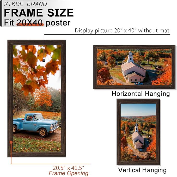 KTKDE 20x40 Picture Frame Set of 3, Poster Frame Wooden Walnut 40 by 20 in for Pictures and Art Prints, Exhibition, Caffe Large Frame for Photos, best gift